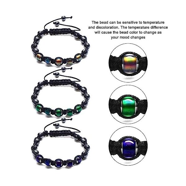 Bracelet tressé avec perles thermochromiques noires - Bracelet amincissant - Bijou magnétique F0M5 - Aimants thérapeutiques