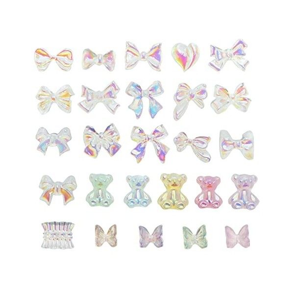 200pcs Nail Charms 3D Ours Papillon Nail Art Décorations Arc Nail Ornements Résine Nail Art Accessoire pour Femmes Filles Sal