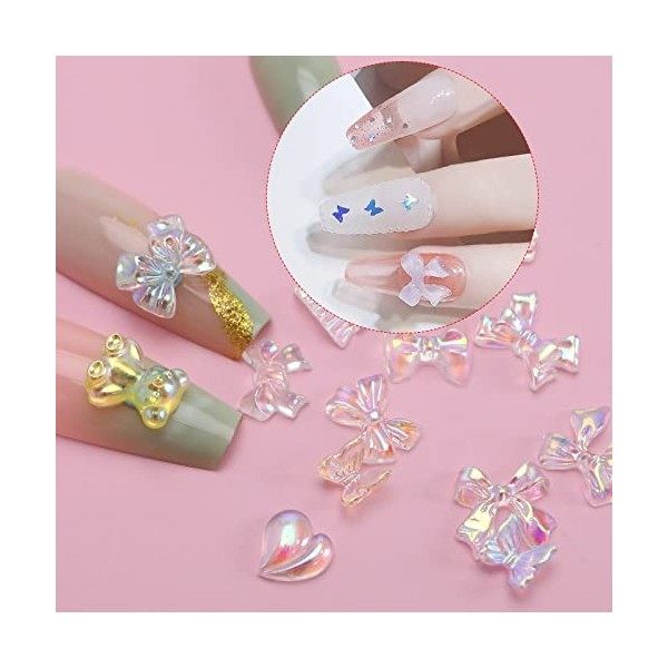 200pcs Nail Charms 3D Ours Papillon Nail Art Décorations Arc Nail Ornements Résine Nail Art Accessoire pour Femmes Filles Sal