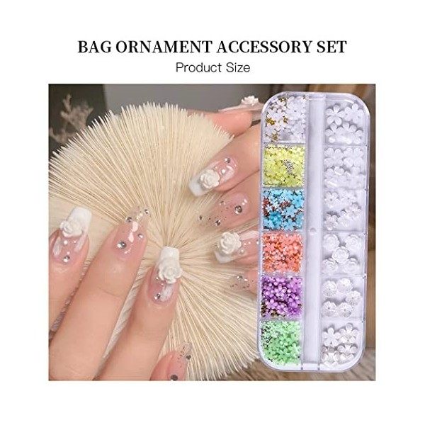 2 Boîtes 3D Fleur Nail Art, Résine Pétale Acrylique Nail Art Ornement Or et Argent Perles Mixte DIY Bijoux Nail Design Access