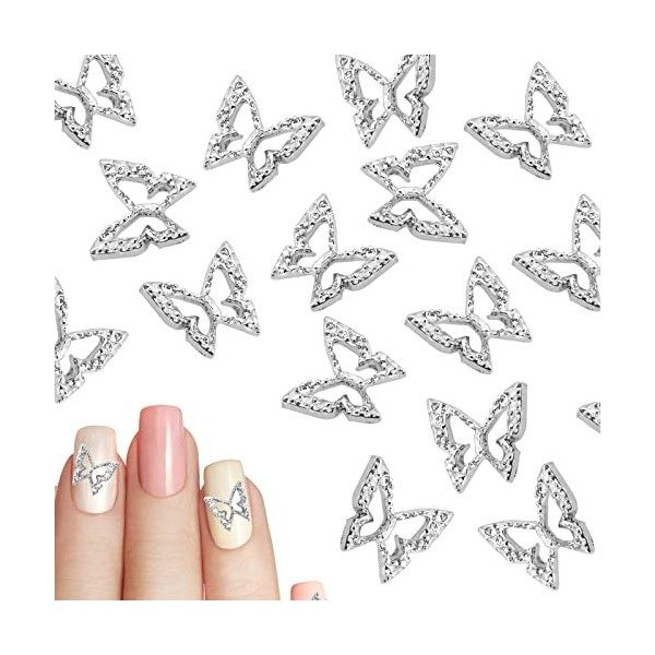 100pcs Breloques Ongles Papillon 3D, Alliage Decoration Ongles Nail Art Papillon Creux Papillon 3D pour Ongles Décoration Con