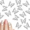 100pcs Breloques Ongles Papillon 3D, Alliage Decoration Ongles Nail Art Papillon Creux Papillon 3D pour Ongles Décoration Con