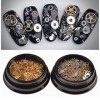 Lot de 2 boîtes de breloques Steampunk en métal pour nail art, dorées, style rétro, assortiment de couleurs