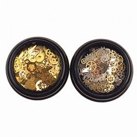 Lot de 2 boîtes de breloques Steampunk en métal pour nail art, dorées, style rétro, assortiment de couleurs