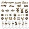 MWOOT 28 Pièces dOngles Charmes de Métal Rétro, 3D Ours Mots Coeur Ongle Décoration, Vintage Metal Nail Art Charms, Ongles A