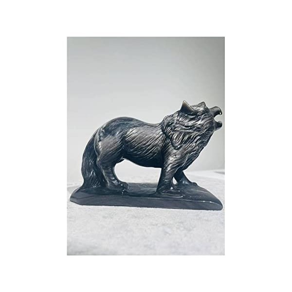 DOUPE Crystal de guérison Chanceux Silver Obsidienne Animal Wolf Table Ornement Paysage Paysage Modèle Décoration de Noël Scu