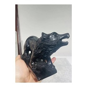 DOUPE Crystal de guérison Chanceux Silver Obsidienne Animal Wolf Table Ornement Paysage Paysage Modèle Décoration de Noël Scu