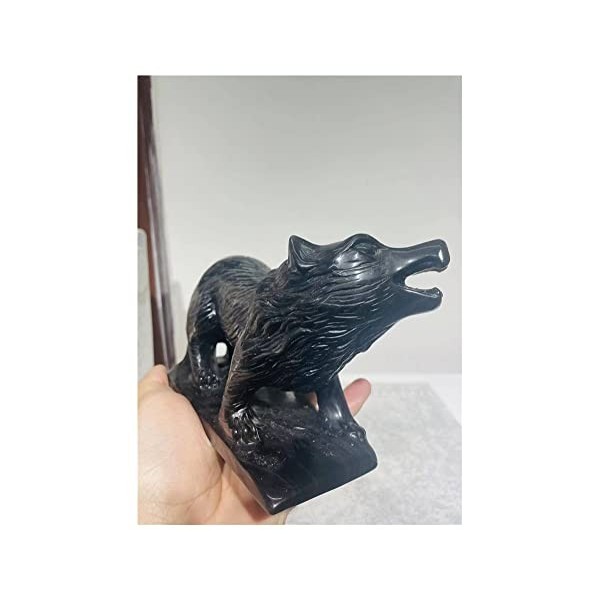 DOUPE Crystal de guérison Chanceux Silver Obsidienne Animal Wolf Table Ornement Paysage Paysage Modèle Décoration de Noël Scu