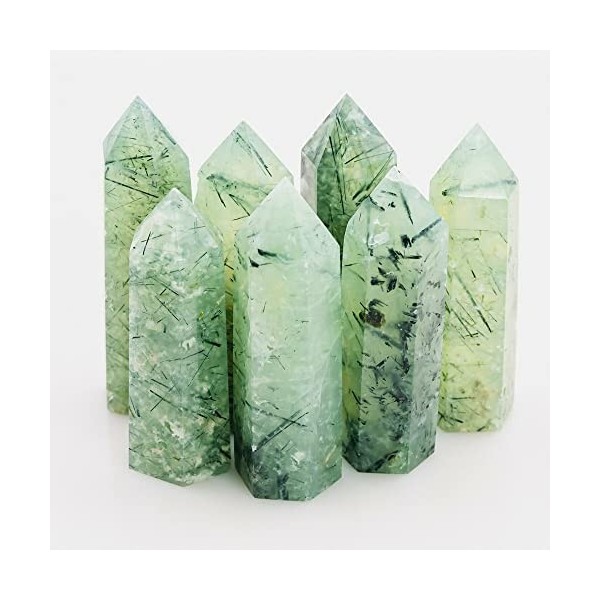 DOUPE Crystal de guérison Chanceux 8-11cm Gemstone Folk Crafts Quartz Guérison Qualifié Prehnite Obélisk Wand Cadeaux de déco