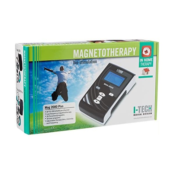 I-Tech MAG 2000 Plus, pour magnétothérapie domestique et professionnelle, 2 canaux de 200 Gauss chacun, 35 programmes, jusqu