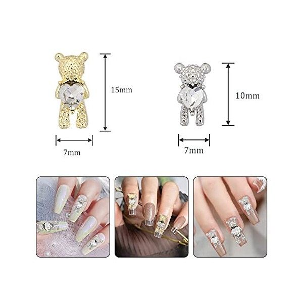 Lot de 30 strass pour nail art, en alliage brillant 3D avec cœur en cristal, décoration dongles