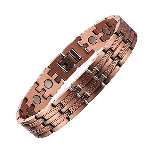 BioMag Bracelet magnétique en cuivre pour homme, bracelet en cuivre avec aimants à double rangée, 21,8 cm, réglable avec outi