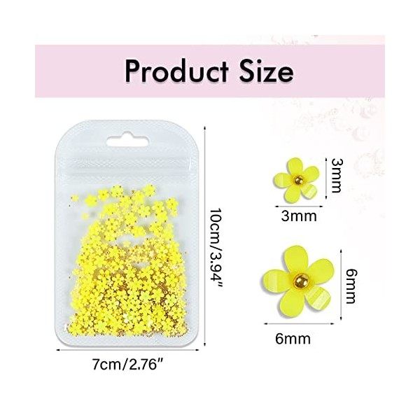 Lot de 5 fleurs 3D pour nail art en acrylique - Perles dorées - Accessoires de bricolage pour filles et femmes