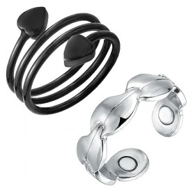 MagEnergy Lot de 2 bagues magnétiques en cuivre pur pour femme, bague de pouce réglable avec coffret cadeau noir + feuille 