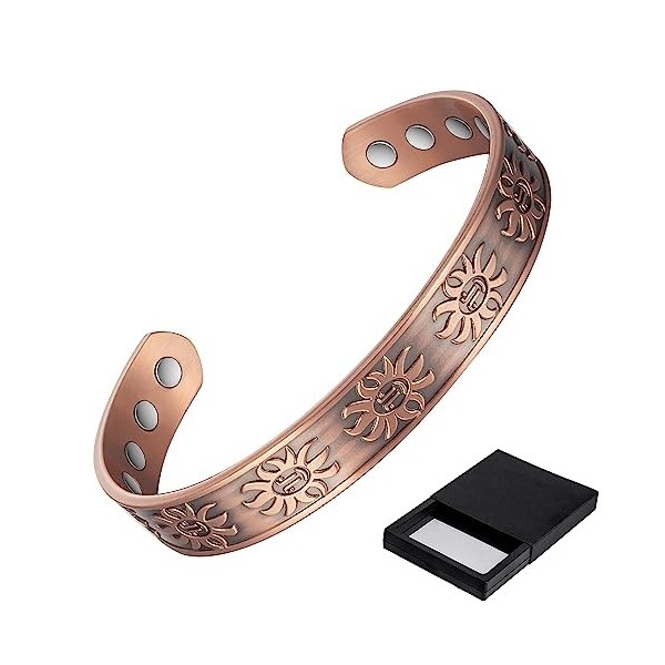 MacCopper Bracelet magnétique pour homme en cuivre pur à 99,9 % avec 8 aimants – Aimants réglables de 16,5 cm, bijoux avec bo