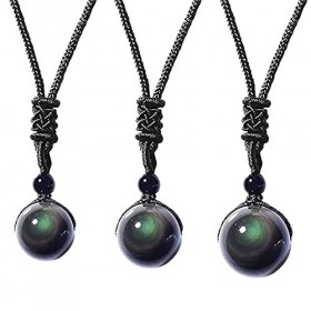 PW TOOLS Collier dobsidienne de Thérapies Magnétiques | Collier Obsidienne Yeux Arc-en-Naturelle | Collier Détox Thermothéra