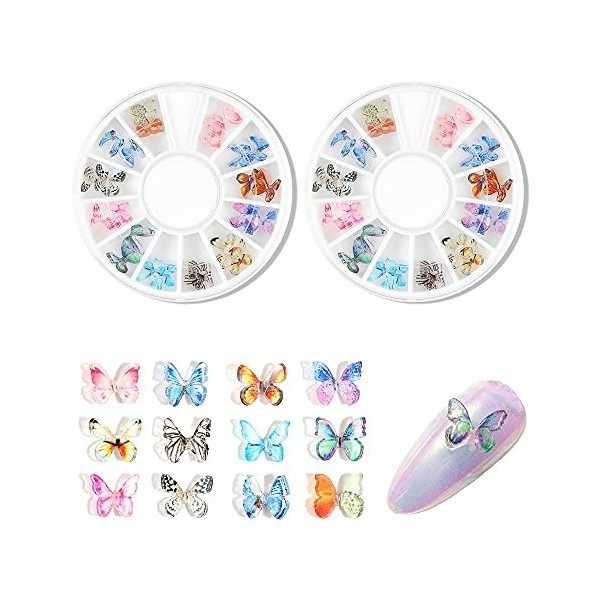 Lot de 48 mini papillons 3D en résine pour nail art, décoration dongles, accessoires 12 styles 