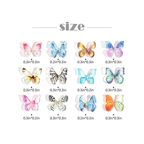 Lot de 48 mini papillons 3D en résine pour nail art, décoration dongles, accessoires 12 styles 
