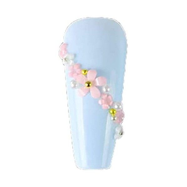 NICENEEDED 6 sacs Flower Nail Art Charms avec des Perles DOr et DArgent, 3D Ornements de Fleurs à Cinq Pétales Gemmes à Ong