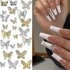 Lot de 22 breloques 3D en forme de papillon pour nail art avec strass et cristaux brillants pour femme Taille 0,2 x 0,2 à 1 x