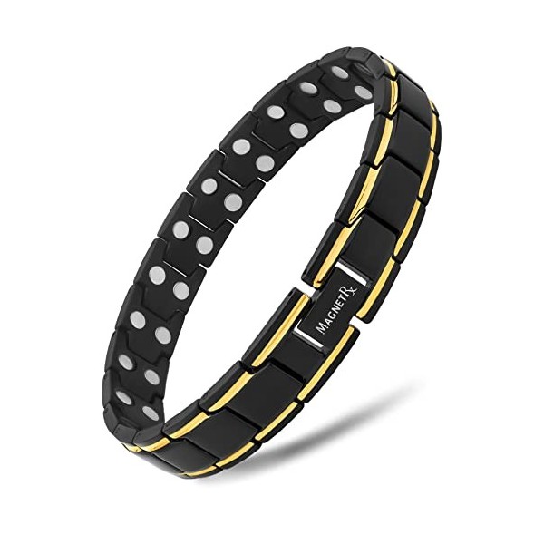 Bracelet de magnétique MagnetRX® Ultra Strength - Bracelets magnétiques à longueur réglable pour hommes noir et or 