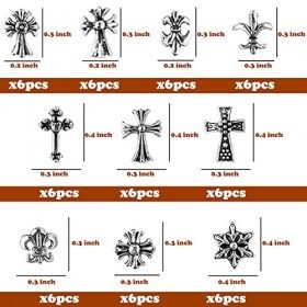 Lot de 60 breloques en forme de croix pour nail art 3D en métal vintage pour femme - Fournitures de nail art en acrylique - 1