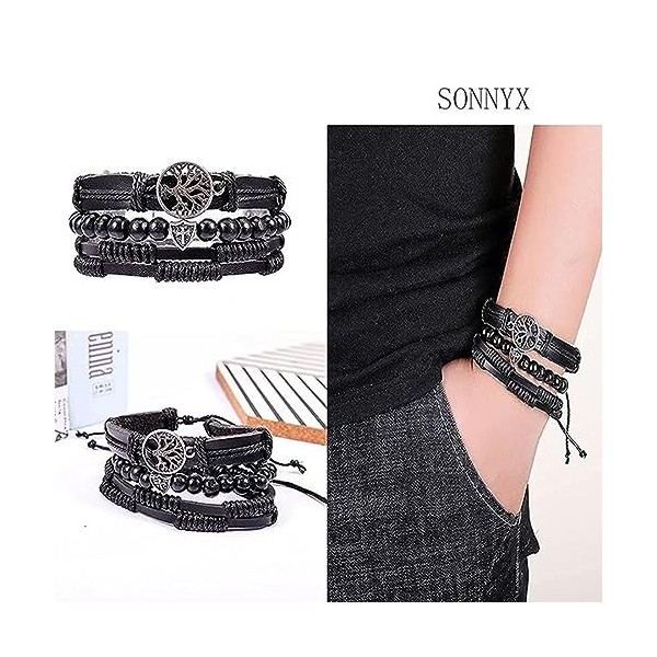 USTNIR 2 Pcs Bracelets en Cuir Tressé Vintage Bracelet Réglable Cool Cuir Poignet Bracelets，Cow,boy，Cadeau personnalisé，Unise