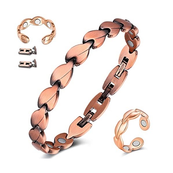 Cigmag Bracelet en cuivre pour femme avec aimants ultra puissants à 99,9 % en cuivre pur avec anneau magnétique attaché, outi