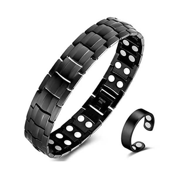 Cigmag Bracelet magnétique pour homme ultra résistant en acier titane double rangée, avec anneau magnétique attaché, outil ré