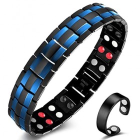 Cigmag Bracelet magnétique pour homme en acier titane ultra résistant avec double rangée déléments 4 en 1, avec anneau magné