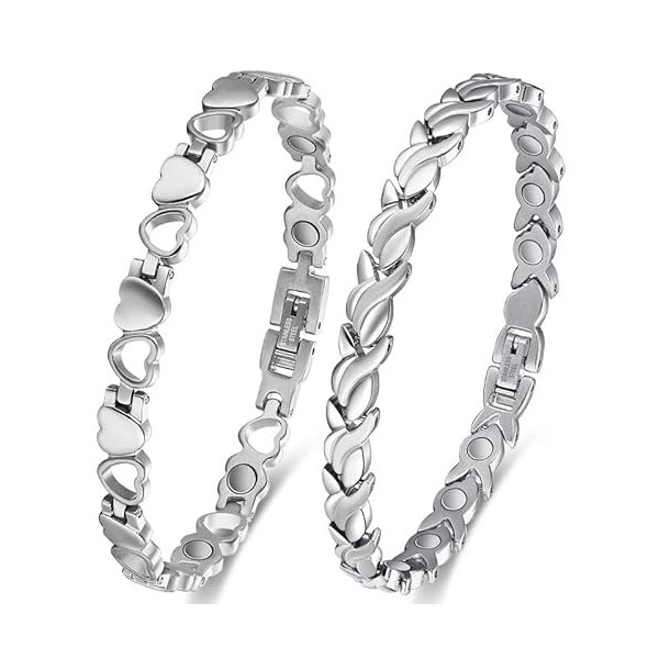 Cigmag Lot de 2 bracelets magnétiques ultra résistants en acier titane avec outil réglable et coffret cadeau pour la fête des