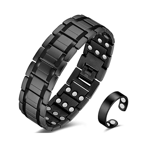 Cigmag Bracelet magnétique pour homme en acier titane ultra résistant avec trois rangs, anneau magnétique attaché, outil régl