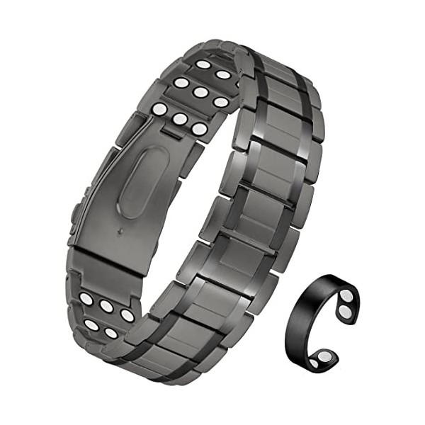 Cigmag Bracelet magnétique pour homme ultra résistant en titane pur avec trois rangs, anneau magnétique attaché, outil réglab