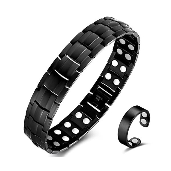 Cigmag Bracelet magnétique pour homme ultra résistant en acier titane double rangée, avec anneau magnétique attaché, outil ré