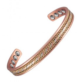 MagCopper Bracelet en cuivre tressé magnétique tricolore pour femme ou homme, bracelet manchette en cuivre réglable de 16,5 c