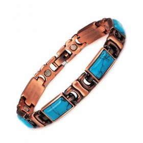 Bracelet magnétique en cuivre - Turquoise - Pour femme - 18,5 cm, 18.5 centimeters, Pierre Cuivre