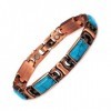 Bracelet magnétique en cuivre - Turquoise - Pour femme - 18,5 cm, 18.5 centimeters, Pierre Cuivre