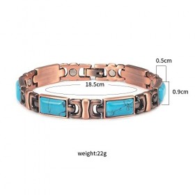 Bracelet magnétique en cuivre - Turquoise - Pour femme - 18,5 cm, 18.5 centimeters, Pierre Cuivre