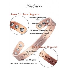 MagCopper Bracelet magnétique en cuivre pour homme ou femme, bracelet manchette en cuivre avec 8 aimants, 16,5 cm, réglable, 
