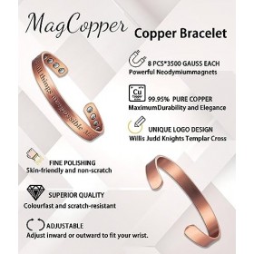 MagCopper Bracelet magnétique en cuivre pour homme ou femme, bracelet manchette en cuivre avec 8 aimants, 16,5 cm, réglable, 