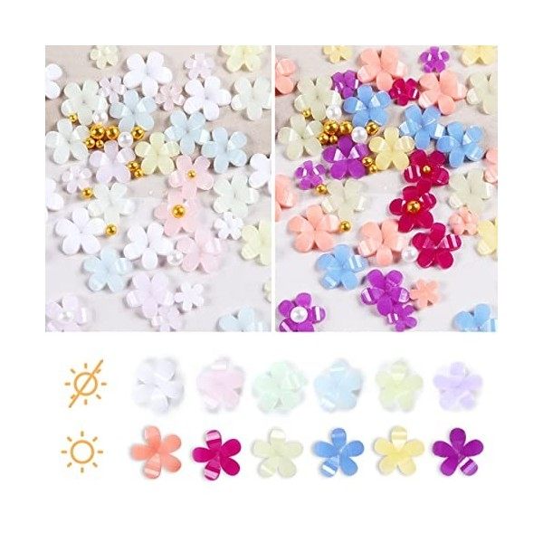 Fleurs 3D pour ongles, 3 boîtes, 24 grilles 3D fleurs dongles strass blancs roses fleurs de cerisier pour ongles en acryliqu