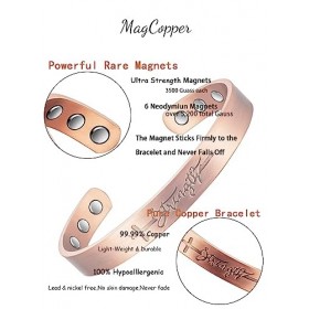 MagCopper Bracelet magnétique en cuivre pour homme ou femme, bracelet manchette en cuivre avec 8 aimants, 16,5 cm, réglable, 
