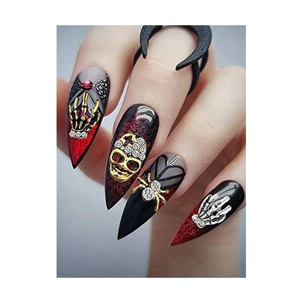 Kalolary 60 Pièces Halloween Nail Art Décorations Charmes, 3D Nail Art Charms Squelette Araignée Main Squelette Accessoires N