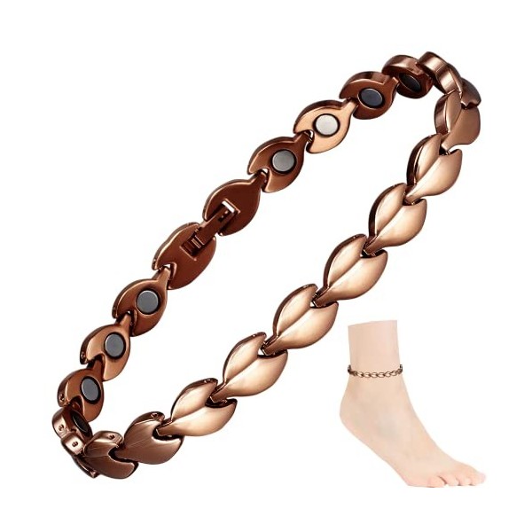 EnerCoppeX Bracelet de cheville en titane pur pour femme en titane, bracelet de cheville en titane, aimant de transport, avec