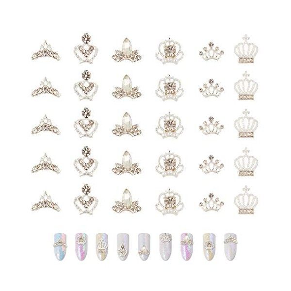 NICENEEDED 40 pièces Strass à Ongles en Alliage 3D, Diamant Couronne et Bowknot Nail Charms, Décorations de Bijoux pour Ongle