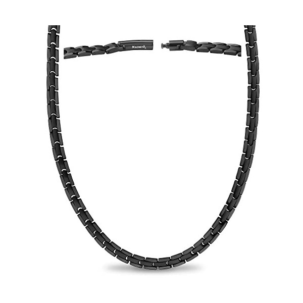 MagnetRX® Collier Magnétique En Titane - 62 Aimants En Néodyme Puissants 217000 GAUSS Bijou Aimanté Ultra-Résistant - Noir