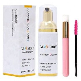 GEMERRY Shampoing Cils Mousse 60ml Mousse Nettoyante Lash shampoing pour Extension de Cils Eyelash Shampoo avec Brosse de Net