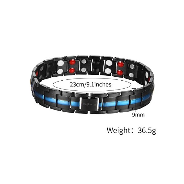 MagEnergy Titaniums Bracelet magnétique pour homme avec aimants puissants, bracelet réglable noir bleu 1 