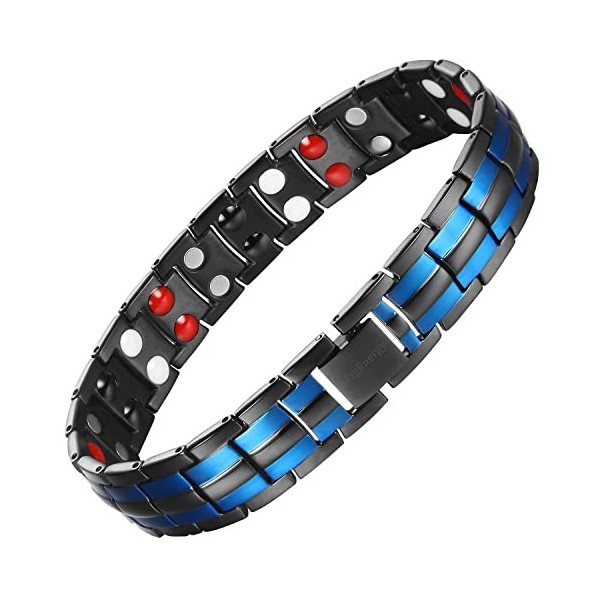 MagEnergy Titaniums Bracelet magnétique pour homme avec aimants puissants, bracelet réglable noir bleu 2 