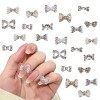 NICENEEDED 24Pcs 3D Pearl Bow Nail Charms, Alliage Charme Nœud Papillon Nail Strass, 12 Styles Butterfly Nail Diamond Decorat